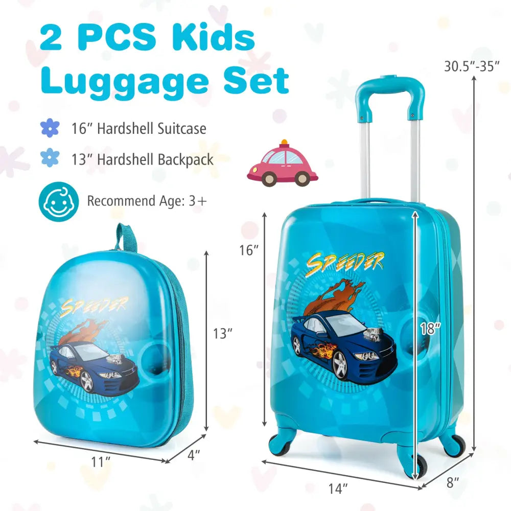 2 PCS Kid Luggage Set With Spinner Wheels for Children Boys Girls-Navy - Navy - Kids Luggage