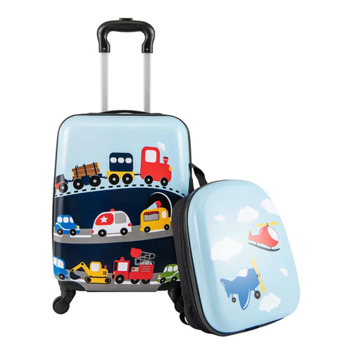 2 PCS Kid Luggage Set With Spinner Wheels for Children Boys Girls-Dark Blue - Dark Blue - Kids Luggage