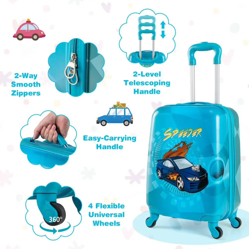 2 PCS Kid Luggage Set With Spinner Wheels for Children Boys Girls-Navy - Navy - Kids Luggage