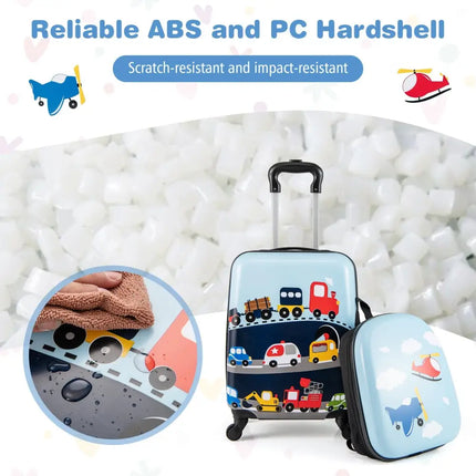 2 PCS Kid Luggage Set With Spinner Wheels for Children Boys Girls - Dark Blue - Oasis Home Essentials