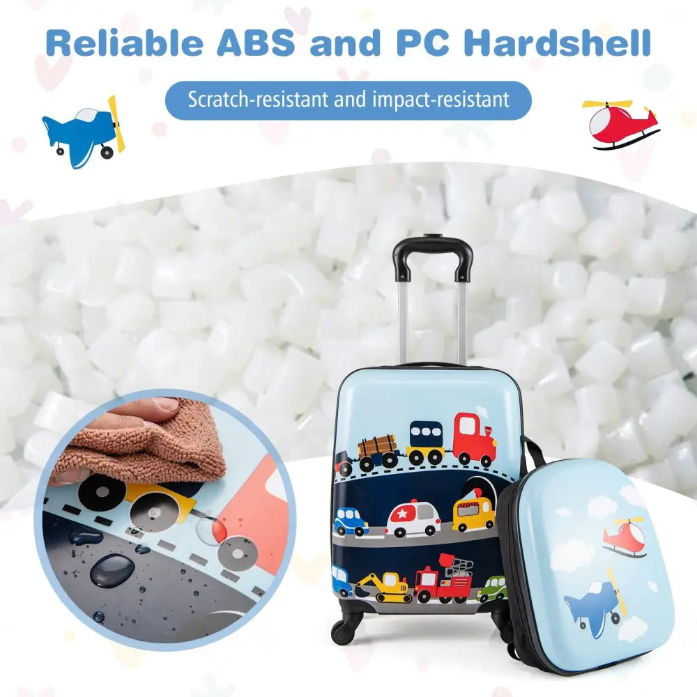 2 PCS Kid Luggage Set With Spinner Wheels for Children Boys Girls - Dark Blue - Oasis Home Essentials