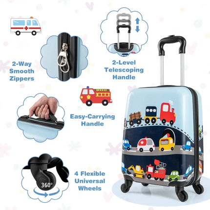 2 PCS Kid Luggage Set With Spinner Wheels for Children Boys Girls - Dark Blue - Oasis Home Essentials