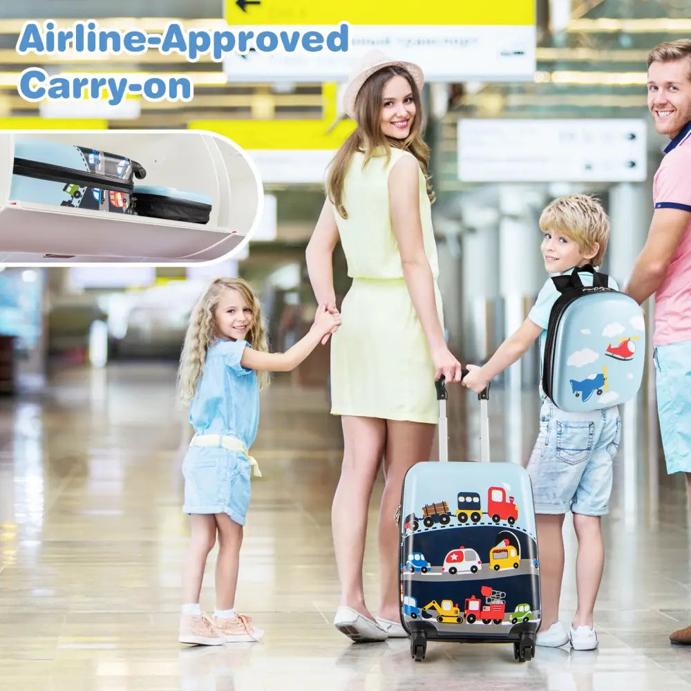 2 PCS Kid Luggage Set With Spinner Wheels for Children Boys Girls-Dark Blue - Dark Blue - Kids Luggage