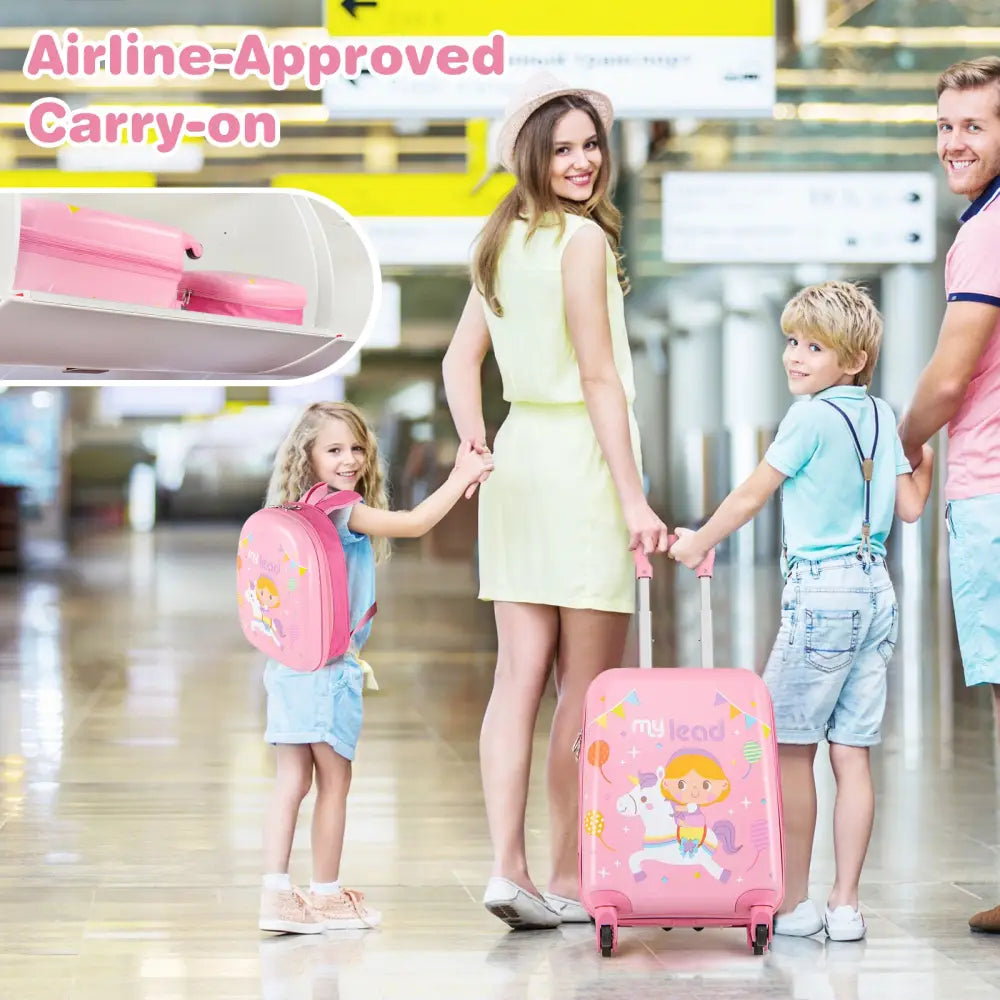 2 PCS Kid Luggage Set With Spinner Wheels for Children Boys Girls-Pink - Pink - Kids Luggage