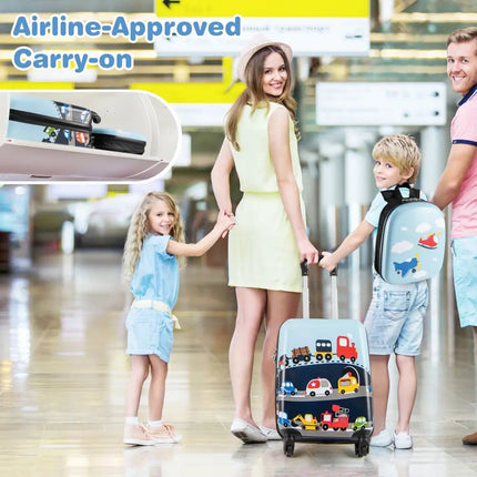 2 PCS Kid Luggage Set With Spinner Wheels for Children Boys Girls - Dark Blue - Oasis Home Essentials