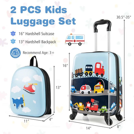 2 PCS Kid Luggage Set With Spinner Wheels for Children Boys Girls - Dark Blue - Oasis Home Essentials