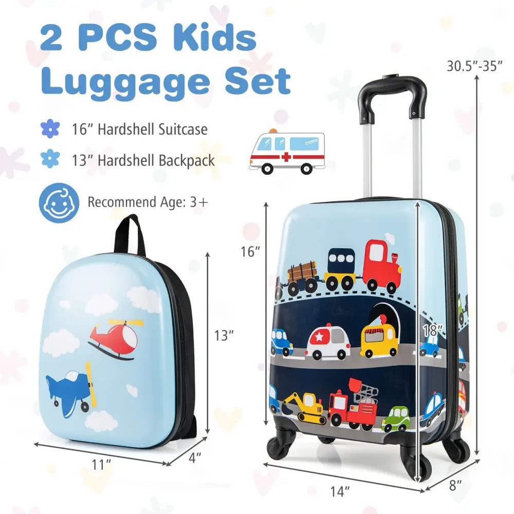 2 PCS Kid Luggage Set With Spinner Wheels for Children Boys Girls - Dark Blue - Oasis Home Essentials