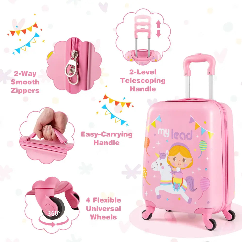 2 PCS Kid Luggage Set With Spinner Wheels for Children Boys Girls-Pink - Pink - Kids Luggage
