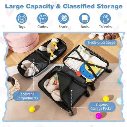 2 PCS Kid Luggage Set With Spinner Wheels for Children Boys Girls - Dark Blue - Oasis Home Essentials