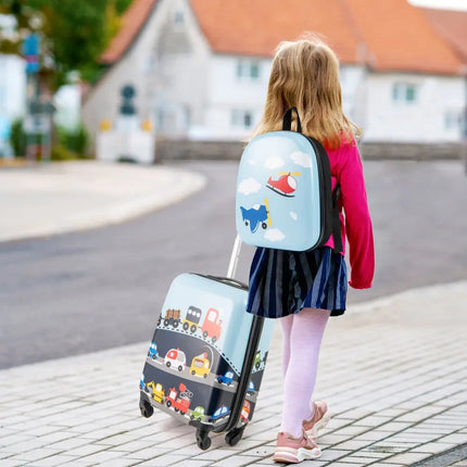 2 PCS Kid Luggage Set With Spinner Wheels for Children Boys Girls - Dark Blue - Oasis Home Essentials