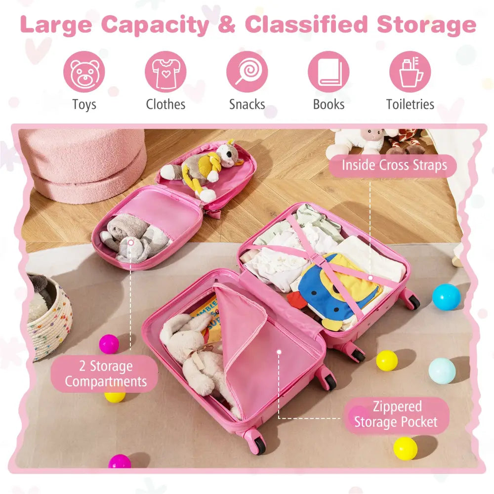 2 PCS Kid Luggage Set With Spinner Wheels for Children Boys Girls-Pink - Pink - Kids Luggage