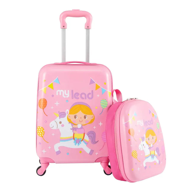 2 PCS Kid Luggage Set With Spinner Wheels for Children Boys Girls-Pink - Pink - Kids Luggage