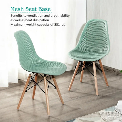 2 Pcs Modern Plastic Hollow Chair Set with Wood Leg-Green Costway