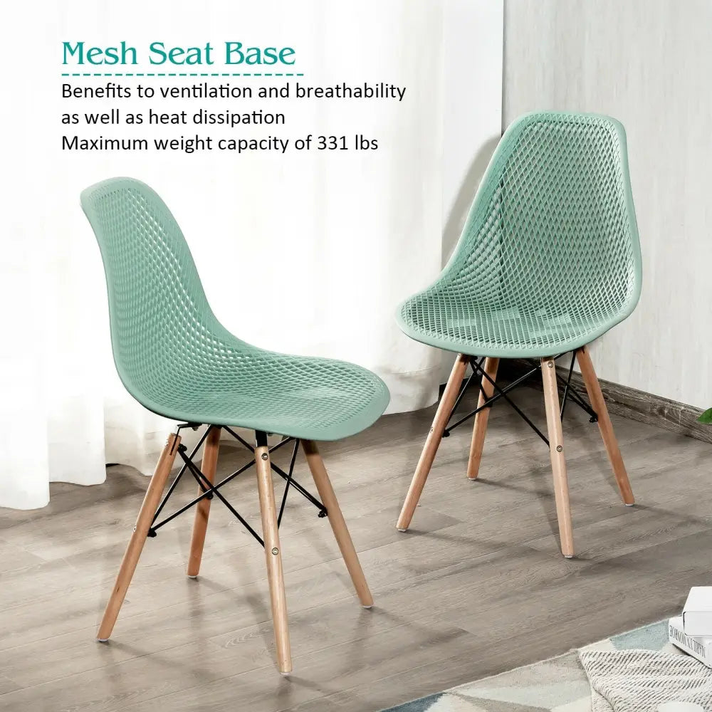 2 Pcs Modern Plastic Hollow Chair Set with Wood Leg-Green Costway