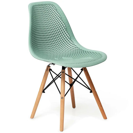 2 Pcs Modern Plastic Hollow Chair Set with Wood Leg-Green Costway