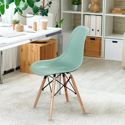 2 Pcs Modern Plastic Hollow Chair Set with Wood Leg-Green Costway