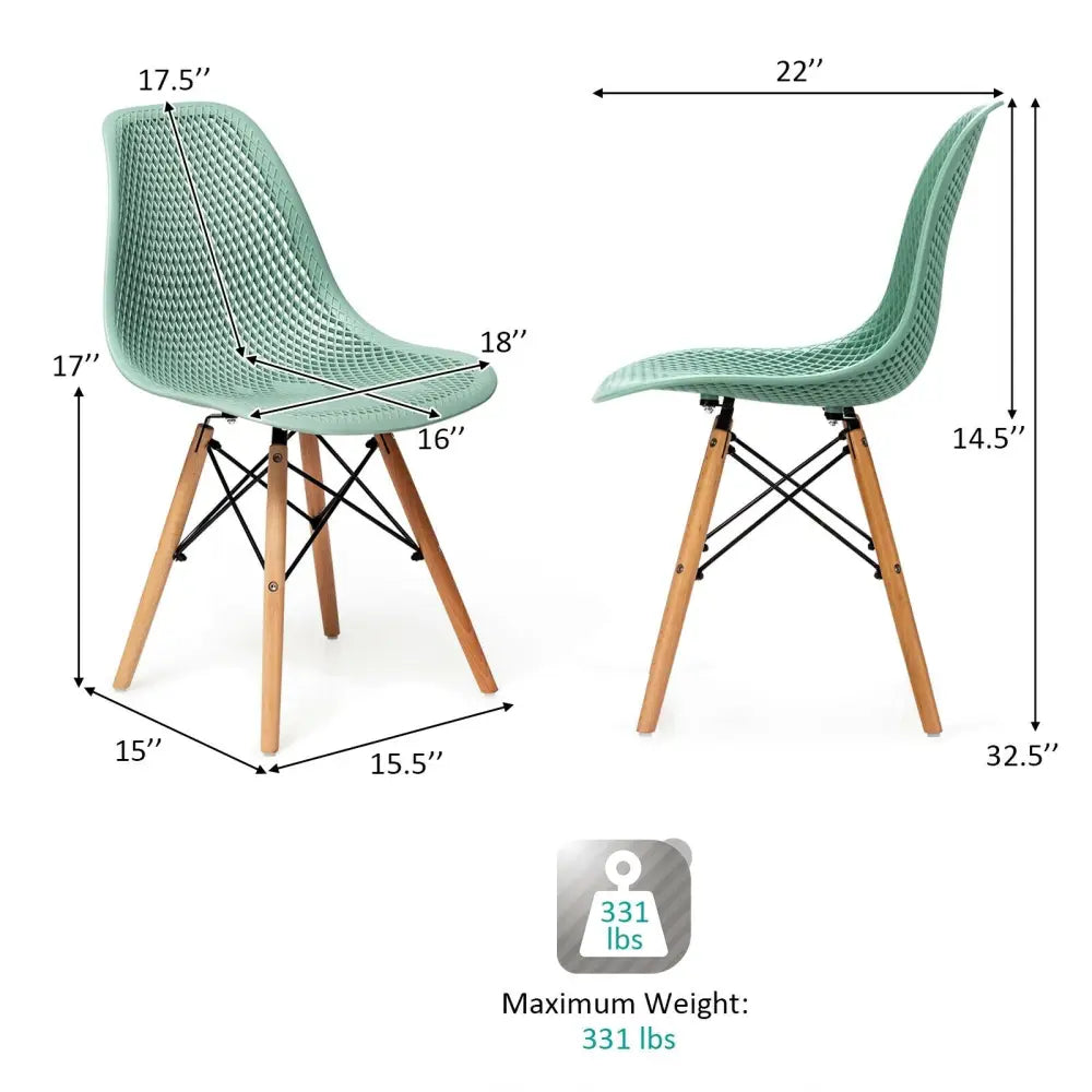 2 Pcs Modern Plastic Hollow Chair Set with Wood Leg-Green Costway