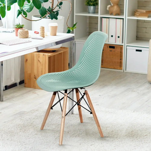 2 Pcs Modern Plastic Hollow Chair Set with Wood Leg-Green - Green - Dining Chairs