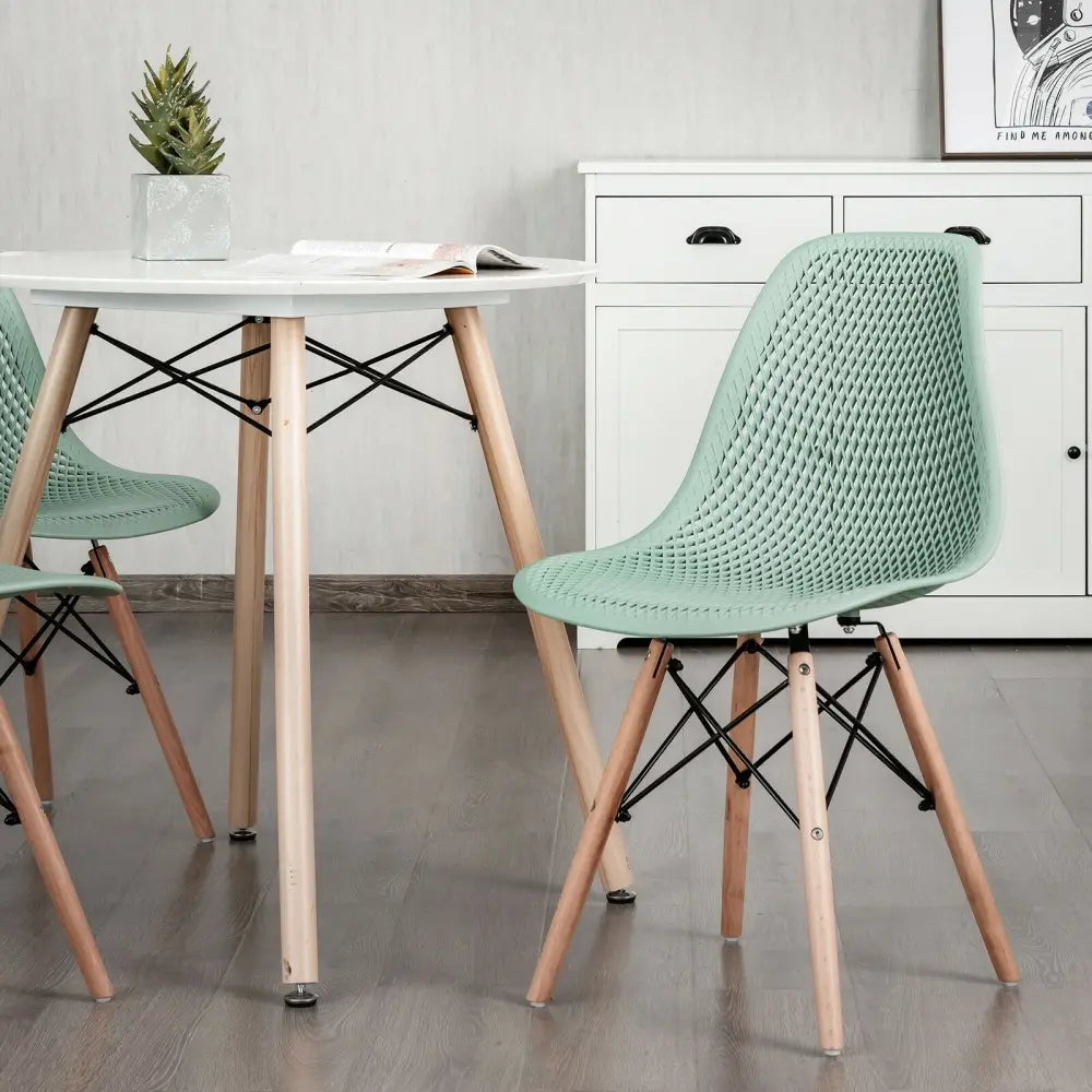 2 Pcs Modern Plastic Hollow Chair Set with Wood Leg-Green Costway