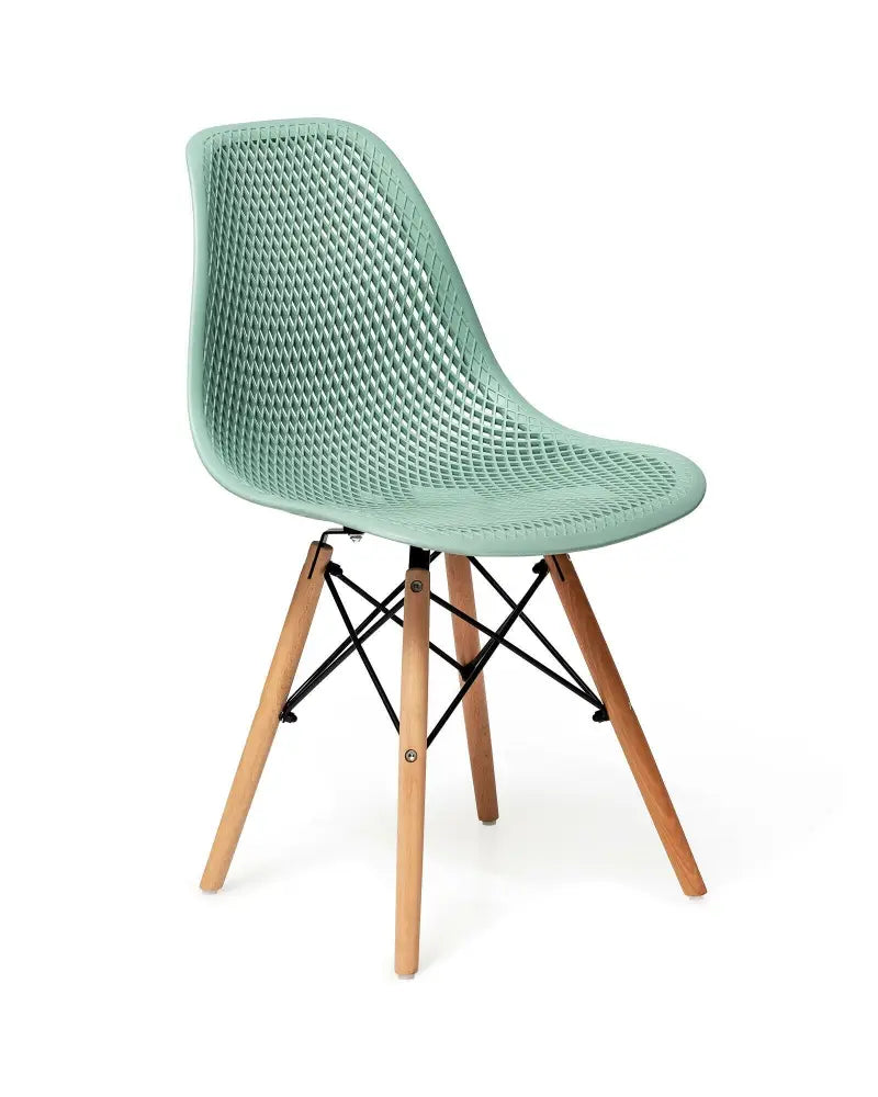 2 Pcs Modern Plastic Hollow Chair Set with Wood Leg-Green - Green - Dining Chairs