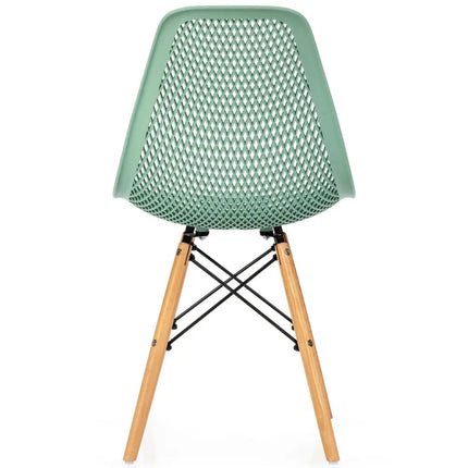 2 Pcs Modern Plastic Hollow Chair Set with Wood Leg-Green Costway