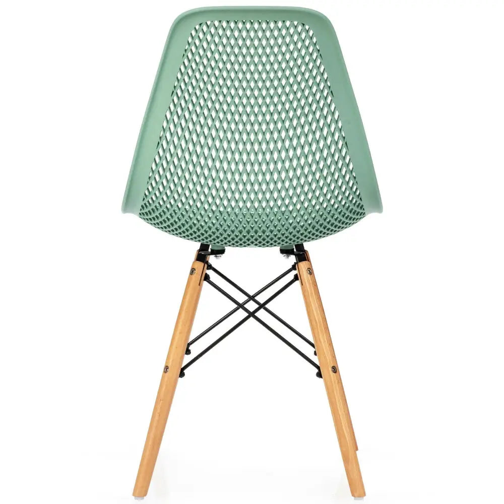 2 Pcs Modern Plastic Hollow Chair Set with Wood Leg-Green Costway