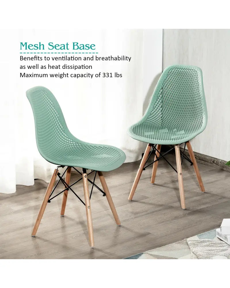2 Pcs Modern Plastic Hollow Chair Set with Wood Leg-Green - Green - Dining Chairs