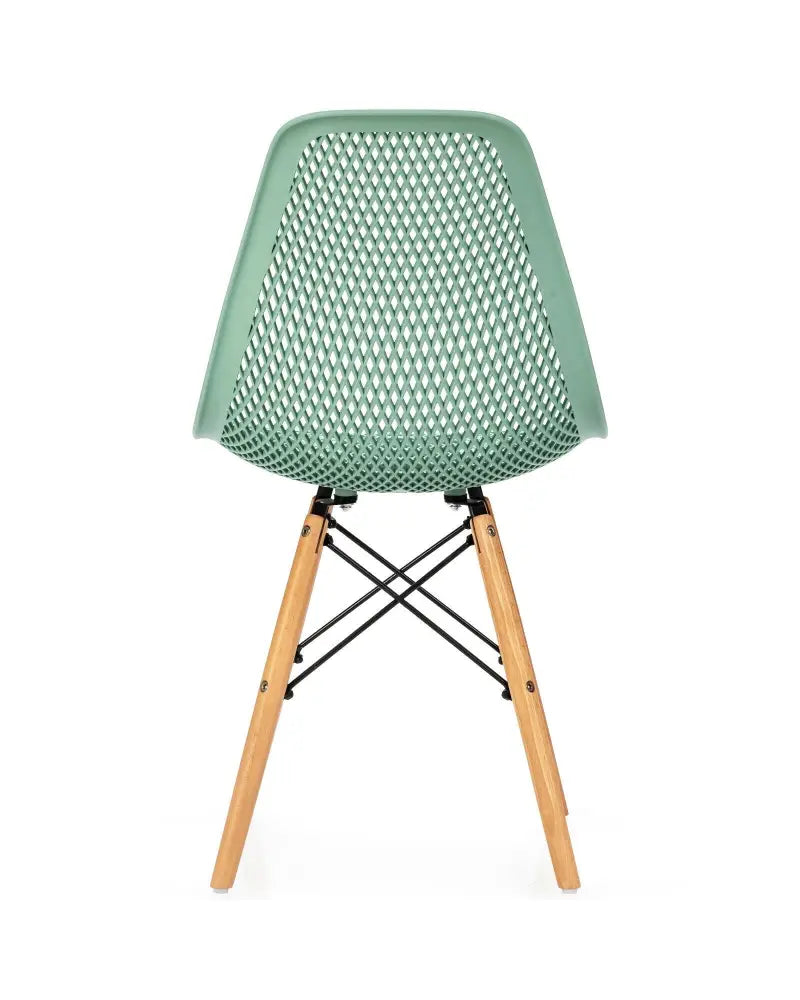 2 Pcs Modern Plastic Hollow Chair Set with Wood Leg-Green - Green - Dining Chairs
