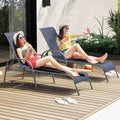 2 Pcs Outdoor Patio Lounge Chair Chaise Fabric with Adjustable Reclining Armrest-Navy - Navy - Outdoor Chaise Lounges