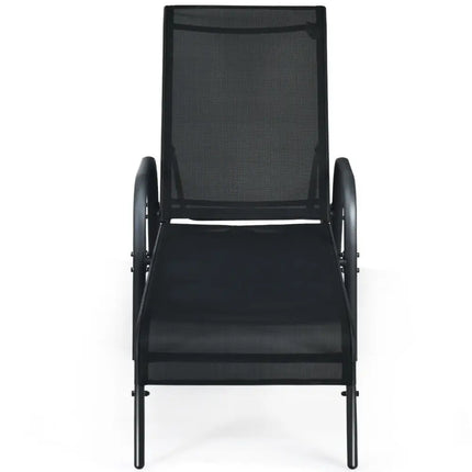 2 Pcs Outdoor Patio Lounge Chair Chaise Fabric with Adjustable Reclining Armrest - Black - Outdoor Chaise Lounges