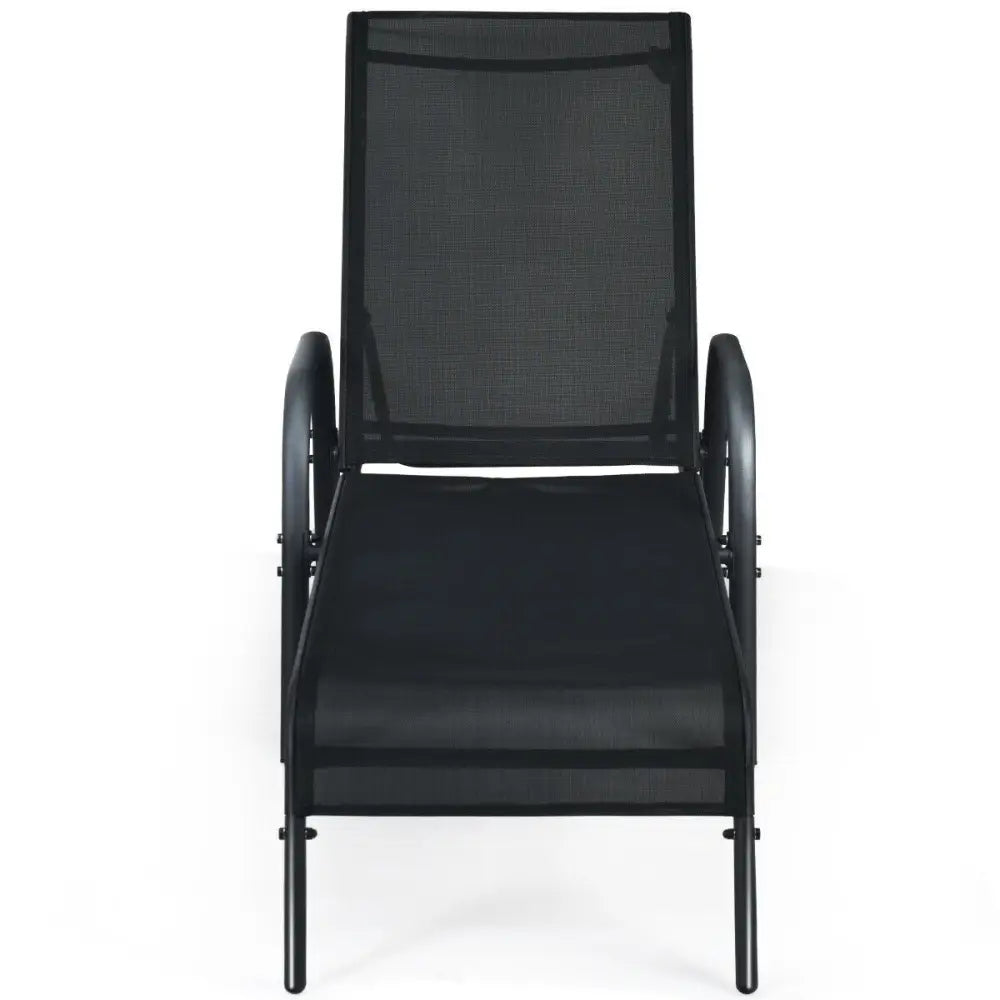 2 Pcs Outdoor Patio Lounge Chair Chaise Fabric with Adjustable Reclining Armrest - Black - Outdoor Chaise Lounges