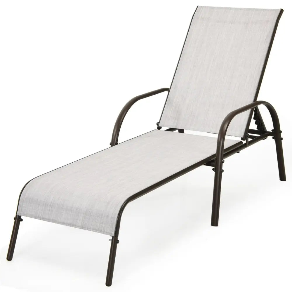 2 Pcs Outdoor Patio Lounge Chair Chaise Fabric with Adjustable Reclining Armrest-Gray - Gray - Outdoor Chaise Lounges