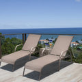 2 Pcs Outdoor Patio Lounge Chair Chaise Fabric with Adjustable Reclining Armrest-Brown - Brown - Outdoor Chaise Lounges