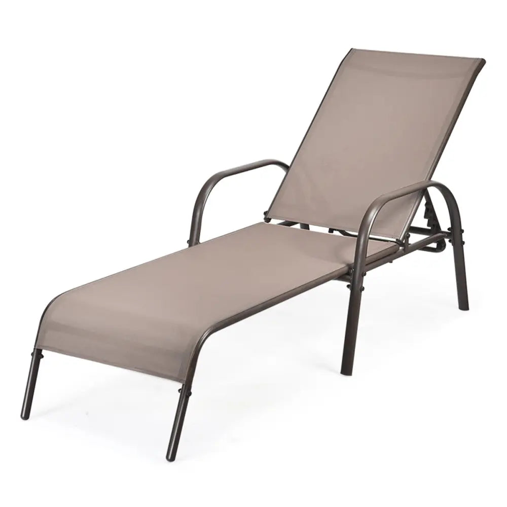 2 Pcs Outdoor Patio Lounge Chair Chaise Fabric with Adjustable Reclining Armrest-Brown - Brown - Outdoor Chaise Lounges