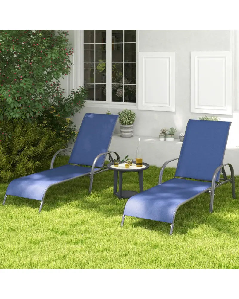 2 Pcs Outdoor Patio Lounge Chair Chaise Fabric with Adjustable Reclining Armrest-Navy - Navy - Outdoor Chaise Lounges