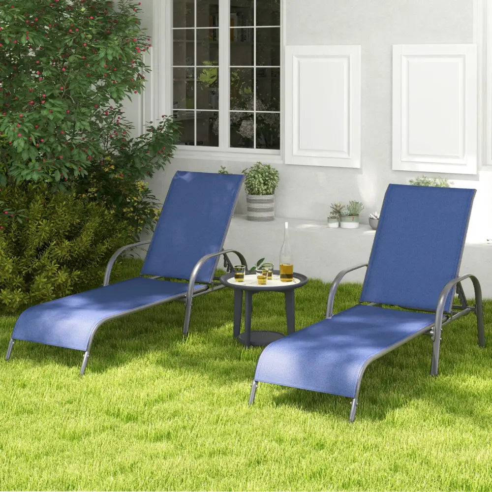 2 Pcs Outdoor Patio Lounge Chair Chaise Fabric with Adjustable Reclining Armrest-Navy - Navy - Outdoor Chaise Lounges