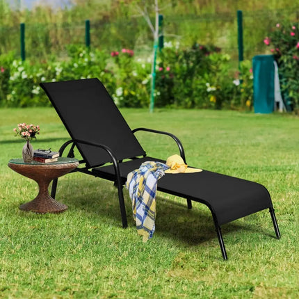 2 Pcs Outdoor Patio Lounge Chair Chaise Fabric with Adjustable Reclining Armrest - Black - Outdoor Chaise Lounges