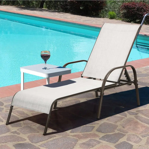 2 Pcs Outdoor Patio Lounge Chair Chaise Fabric with Adjustable Reclining Armrest-Gray - Gray - Outdoor Chaise Lounges