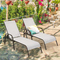 2 Pcs Outdoor Patio Lounge Chair Chaise Fabric with Adjustable Reclining Armrest-Gray - Gray - Outdoor Chaise Lounges