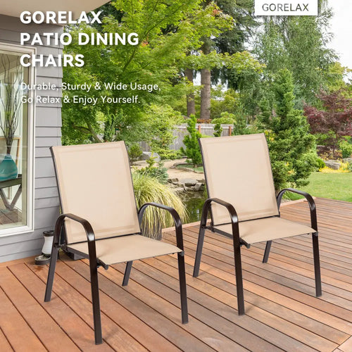 2 Pcs Patio Chairs Outdoor Dining Chair with Armrest-Beige - Beige - Patio Dining Chairs