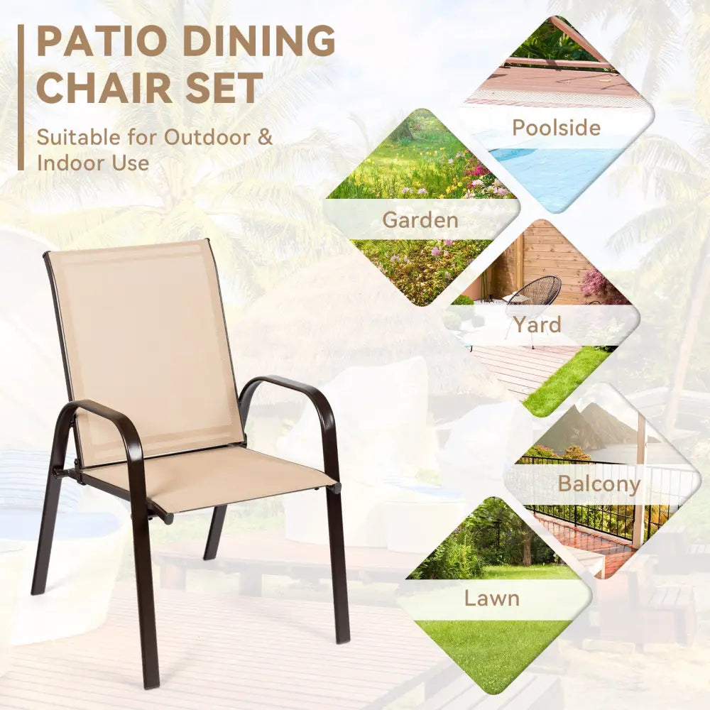 2 Pcs Patio Chairs Outdoor Dining Chair with Armrest-Beige - Beige - Patio Dining Chairs