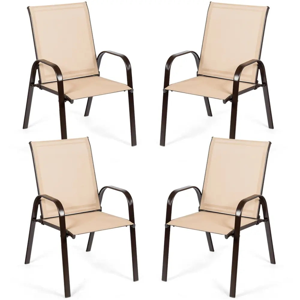 2 Pcs Patio Chairs Outdoor Dining Chair with Armrest-Beige - Beige - Patio Dining Chairs