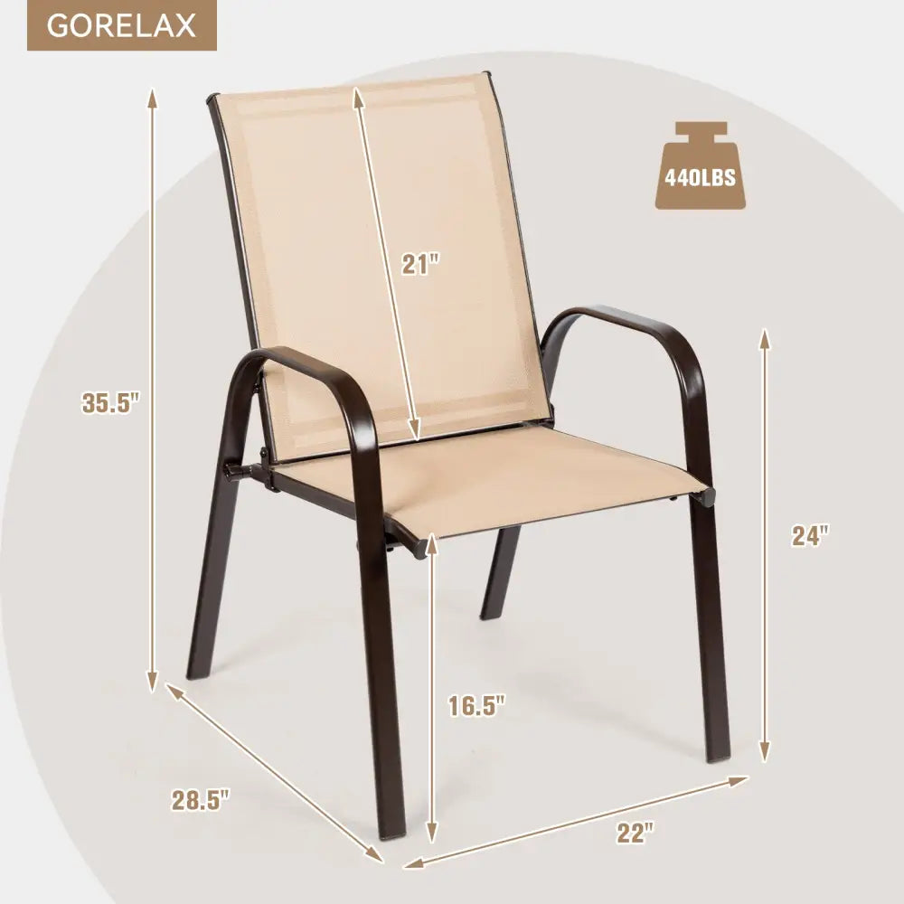2 Pcs Patio Chairs Outdoor Dining Chair with Armrest-Beige - Beige - Patio Dining Chairs
