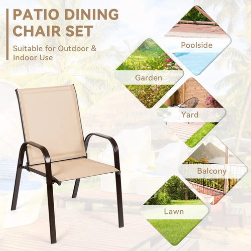2 Pcs Patio Chairs Outdoor Dining Chair with Armrest-Beige - Beige - Patio Dining Chairs