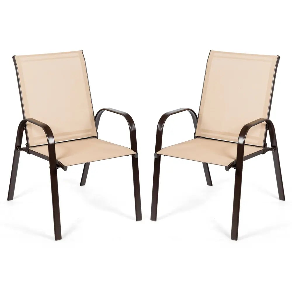 2 Pcs Patio Chairs Outdoor Dining Chair with Armrest-Beige - Beige - Patio Dining Chairs