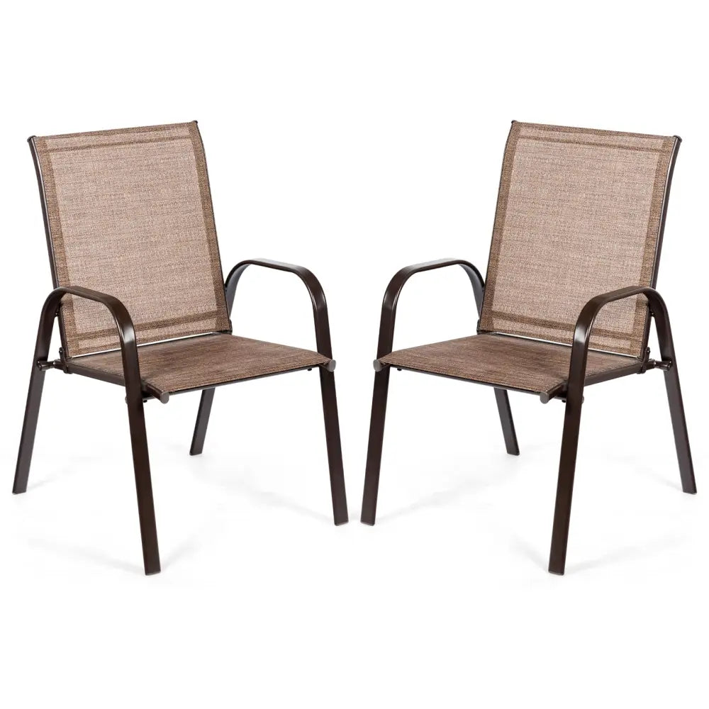 2 Pcs Patio Chairs Outdoor Dining Chair with Armrest-Brown - Brown - Patio Dining Chairs