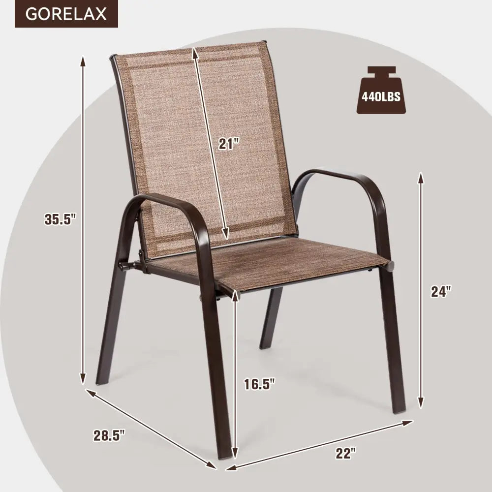 2 Pcs Patio Chairs Outdoor Dining Chair with Armrest-Brown - Brown - Patio Dining Chairs