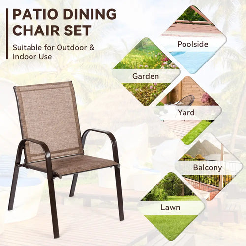 2 Pcs Patio Chairs Outdoor Dining Chair with Armrest-Brown - Brown - Patio Dining Chairs