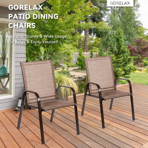 2 Pcs Patio Chairs Outdoor Dining Chair with Armrest-Brown - Brown - Patio Dining Chairs