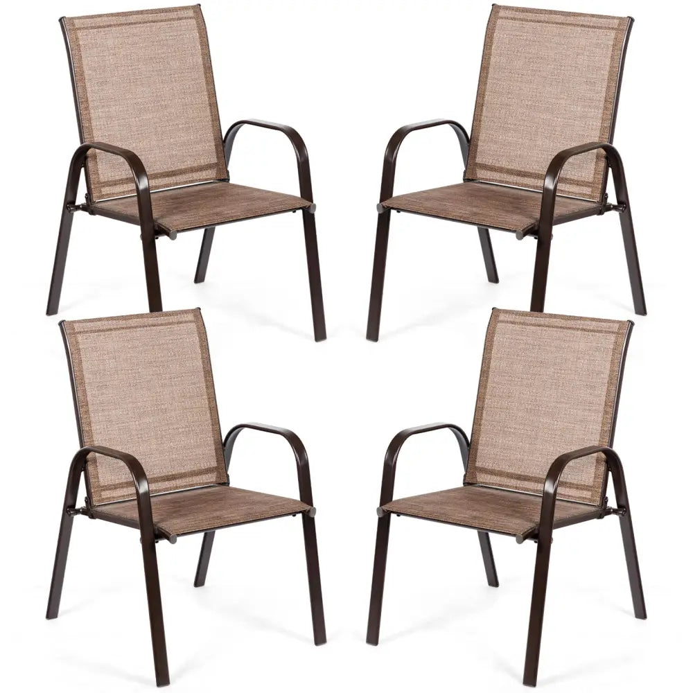2 Pcs Patio Chairs Outdoor Dining Chair with Armrest-Brown - Brown - Patio Dining Chairs